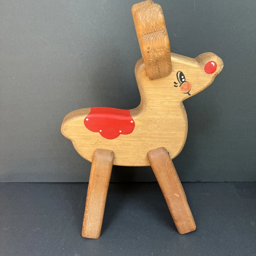 VTG Handmade Wooden Reindeer 16.5